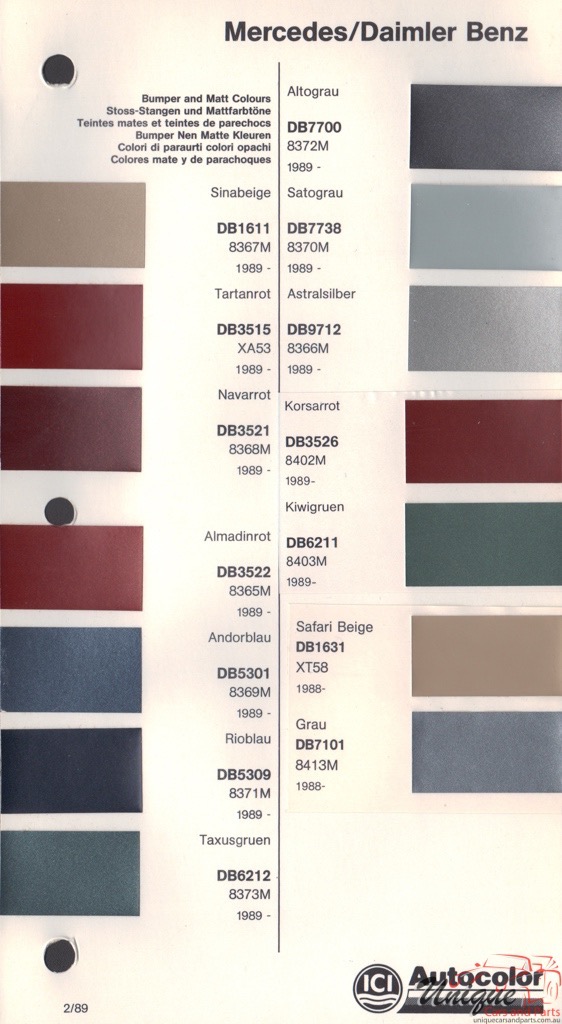 1988 - 1991 Mercedes-Benz Paint Charts Autocolor 2